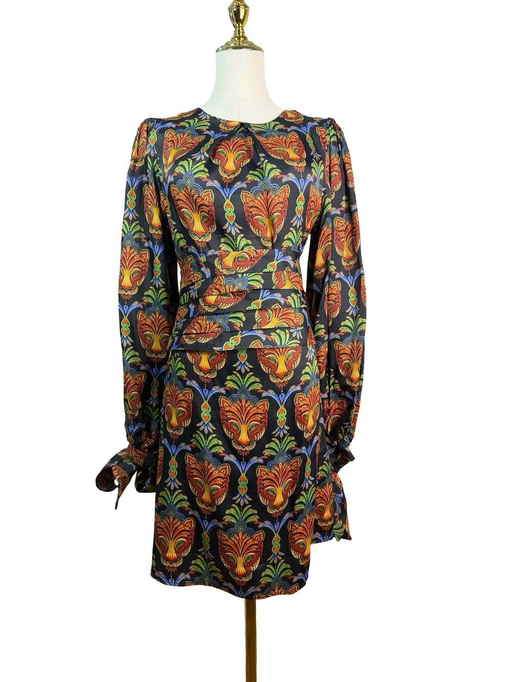 FARM Rio Boho Panther Black Long Sleeve Mini Dress